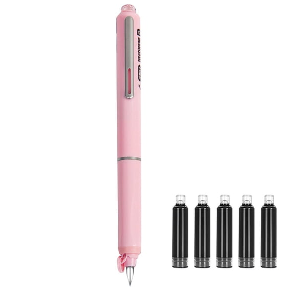 Retractable Fountain Pen with Comfort Grip and 5 Refillable Ink Cartridges Smooth Writing Tool for Students 5.3 inches