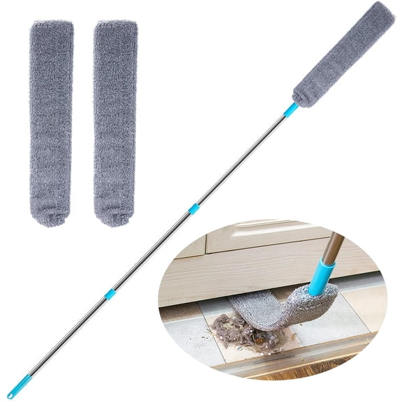 Retractable Gap Dust Clean Under Appliance Microfiber Duster Dust Cleaning Brush with Extendable 3 Pole (31.5''-59.1''),Bendable Removable Washable Gap Dust Cleaner for Sofa Bed Furniture Bottom