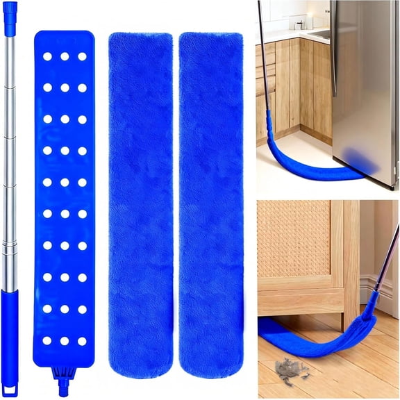Retractable Gap Dust Cleaner Under Appliance Cleaning Tool,  Flat Duster for Under Refrigerator Fridge Stove Couch Bed, Skinny Thin Duster for Tight Spaces (Blue)