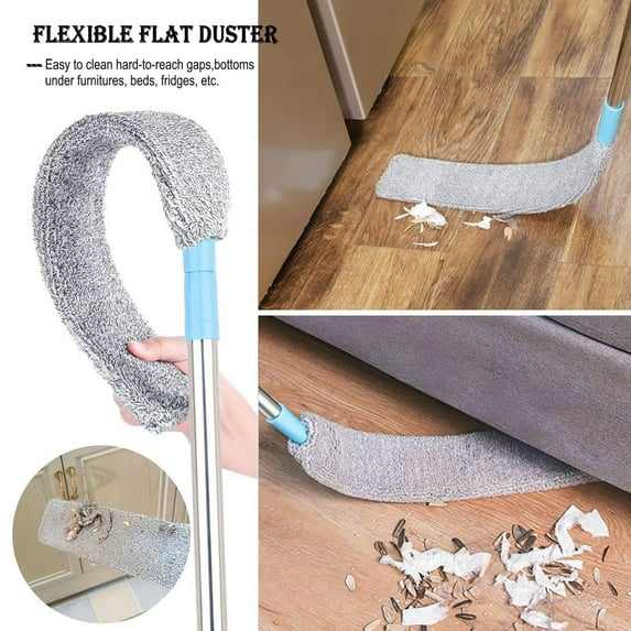 Retractable Gap Dust Cleaner Brush with 1 pc Replacement Duster Cloth,1pc Extendable Pole,Flexible Microfiber Long Handle Duster for Cleaning Under Refrigerator,Sofa,Couch,Bed,Furniture,Grey,48.5"