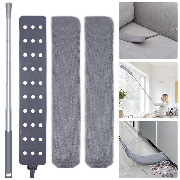 Retractable Gap Duster with 60 inch Handle - 2 Microfiber Cloths for Cleaning Under Appliances, Furniture, and Fridge