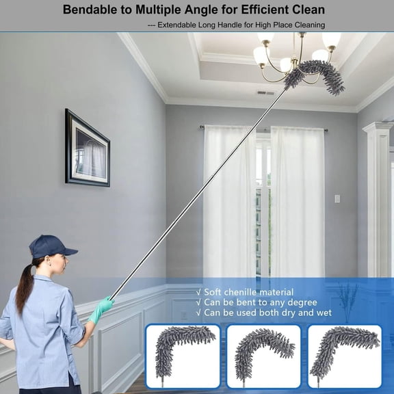 Retractable Gap Dust Cleaner with Extension Pole,Dust Brush with Extension Pole (36 to 49 inches),Retractable Gap Duster for Cleaning Ceilings, Furniture Refrigerators and Under Sofas,Grey