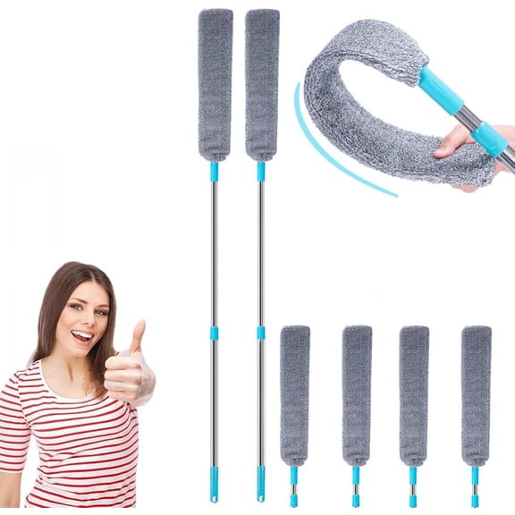 Retractable Gap Dust Cleaner with Reusable Dusting Cloths, Wet & Dry Sweeper Stick Dusters, Bendable Flexible Duster with Extension Pole for Gap Cleaning Under Appliances Furniture