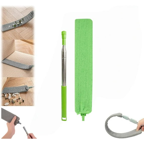 Retractable Gap Dust Cleaner with Reusable Microfiber Cloths,Extendable Duster Brush for Under Furniture, Couch, Ceiling & Blinds,Washable Cleaning Tool for Hard-to-Reach Areas(Green,4.43in)