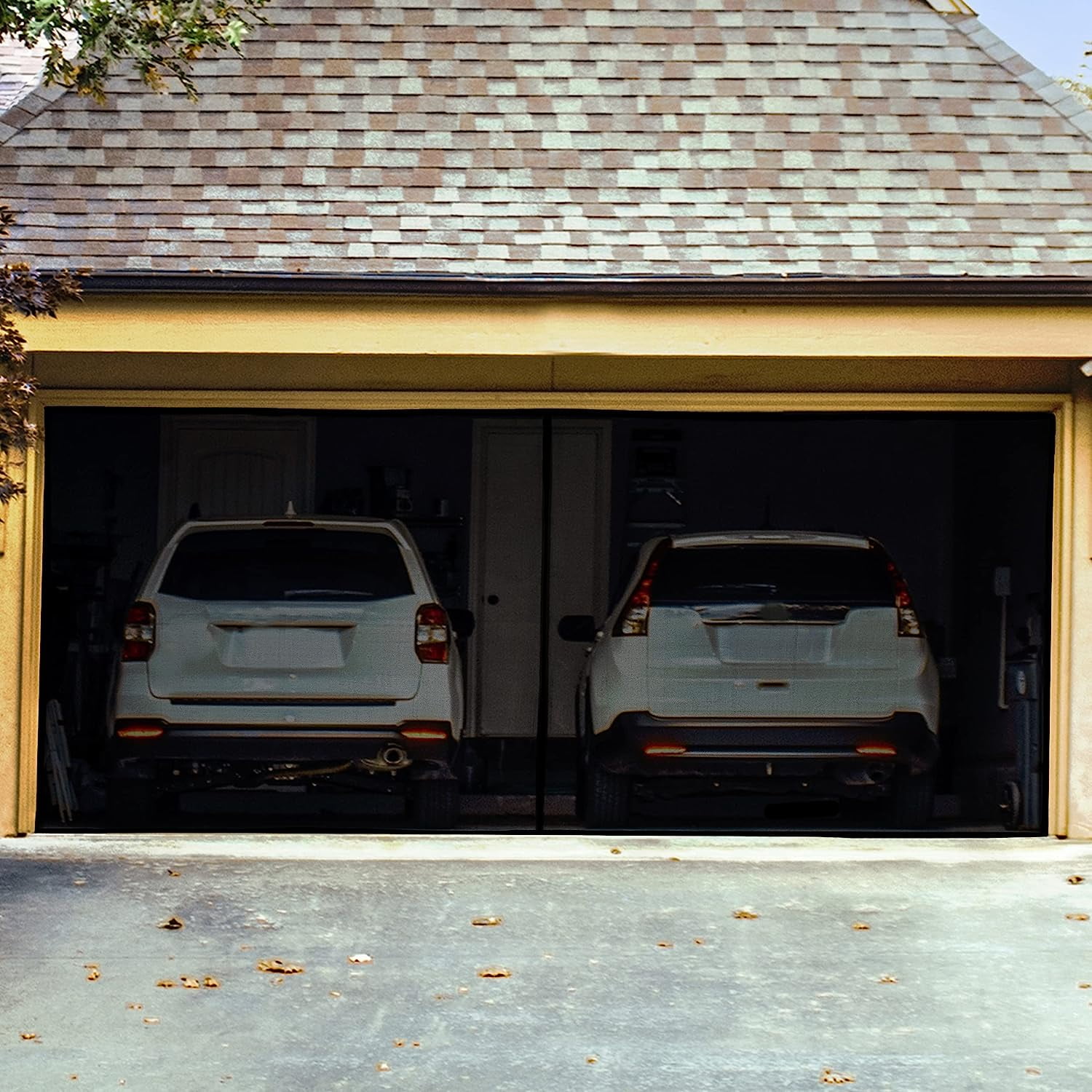 Retractable Garage Door Screen 2 Car Garage Screen Door With 16X7 Ft Mesh Curtain