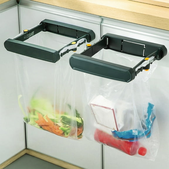 Retractable Garbage Bag Hanger | Foldable Kitchen & Bathroom Storage Rack | Wall-Mounted Trash Bag Holder with Strong Adhesive | No Drill Installation | Green/White