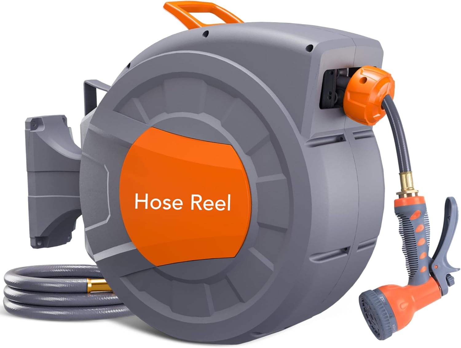 Retractable Garden Hose Reel 1/2 In x 100 Ft, Super Heavy Duty, Any Length Lock, Slow Return System, Wall Mounted and 180 Deg Swivel Bracket