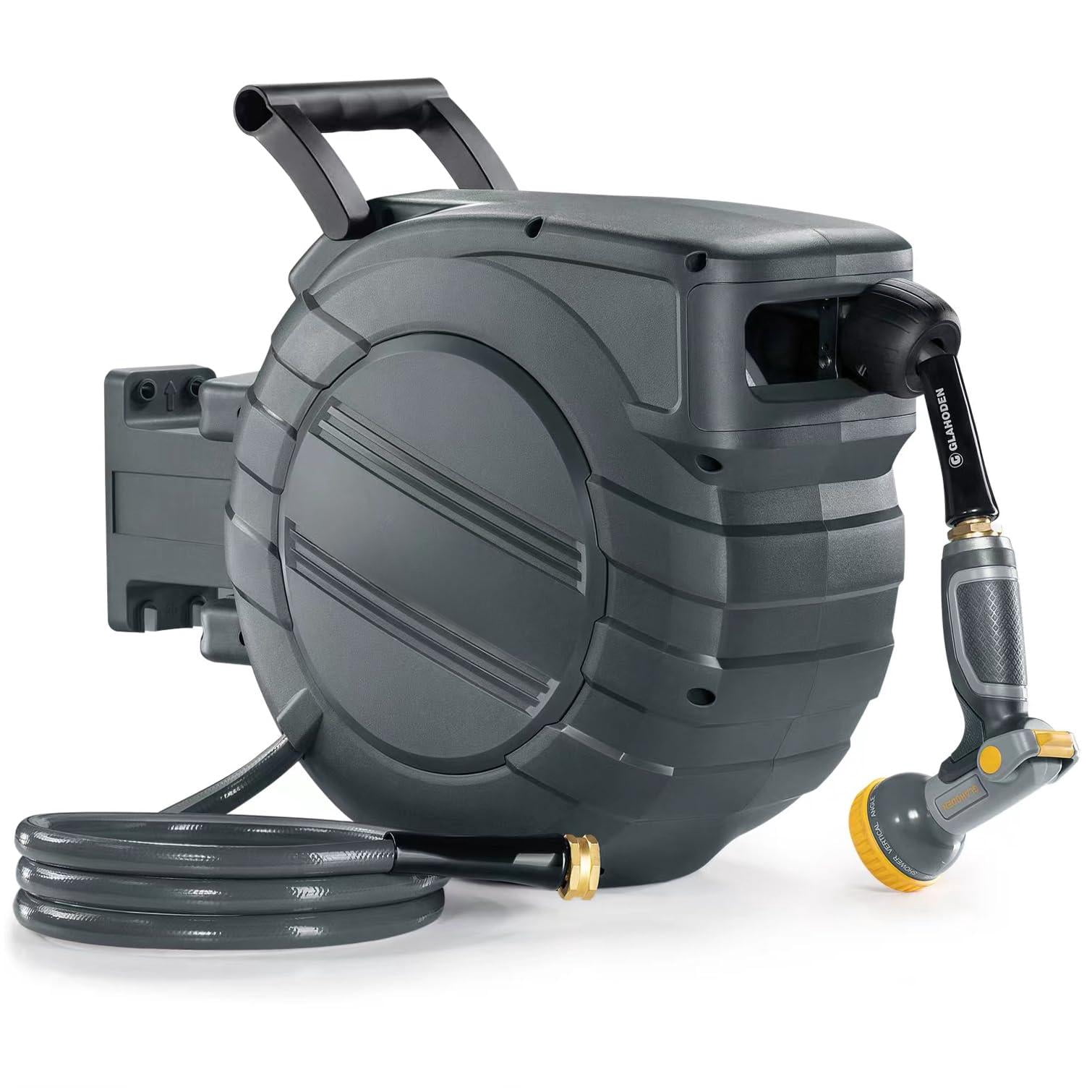 Retractable Garden Hose Reel 1/2 In X 100 Ft  2025 Upgraded Dual Ratchet Lock Uv & Freeze Protection Brass Seal Slow Retraction Anti-tangle 180°swivel Reinforced Scaffold Wall Mount
