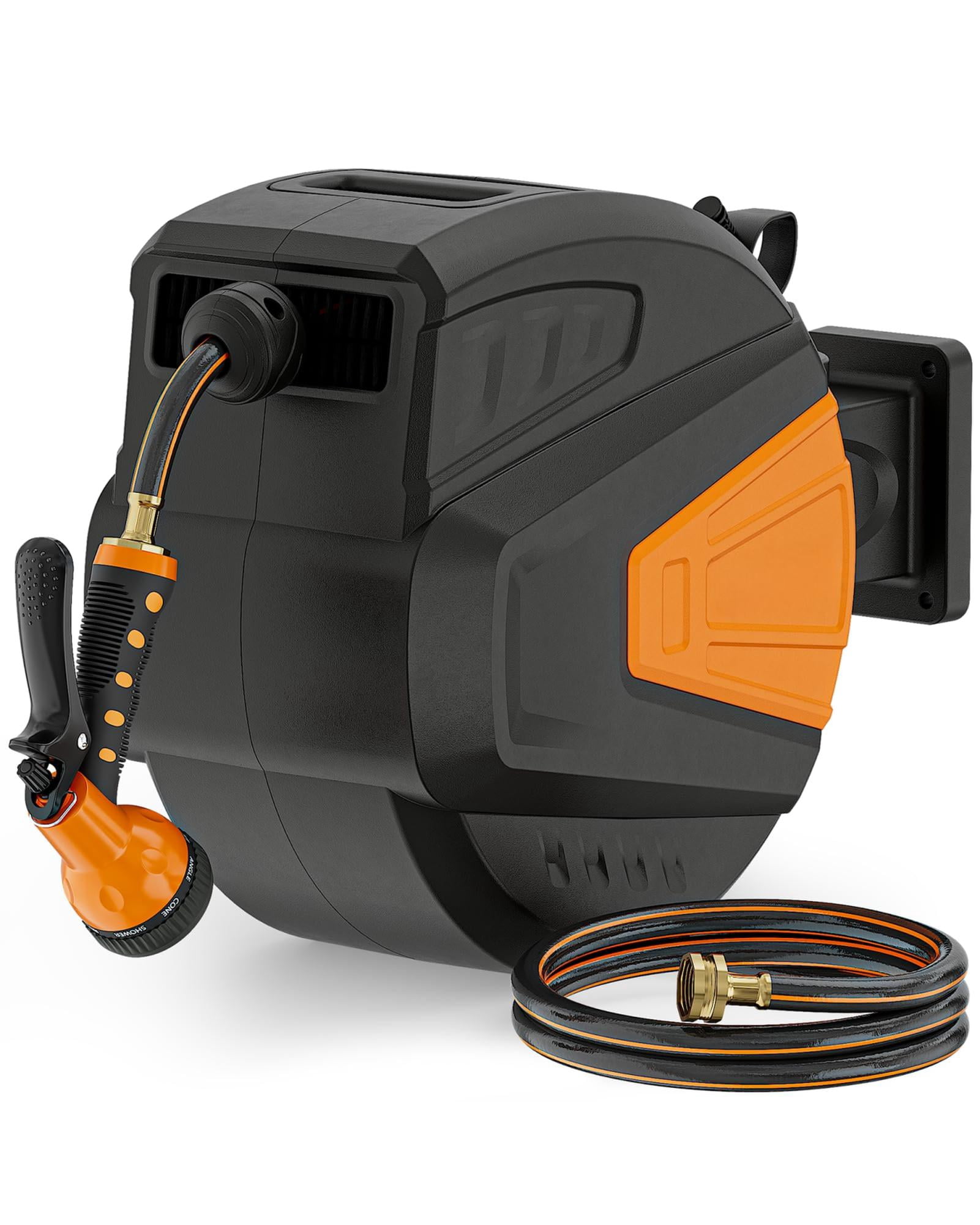 Retractable Garden Hose Reel 1/2 In X 100 Ft Wall Mounted  With 9- Function Sprayer Nozzle Any Length Lock/slow Return System/wall Mounted/180°swivel Bracket (black)