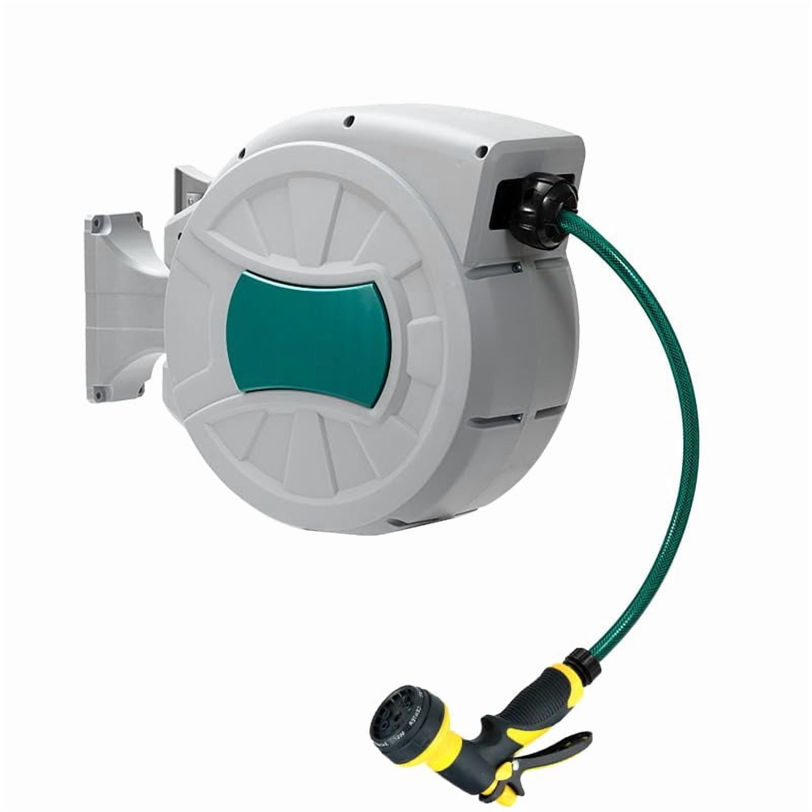 Retractable Garden Hose Reel – 1/2 in x 50 ft, Wall Mounted, 180° Swivel, Auto-Rewind, Anti-Kink, Heavy Duty PVC, 8-design Spray Nozzle – Outdoor Watering, Car Washing, Pet Bathing, 15 Meters