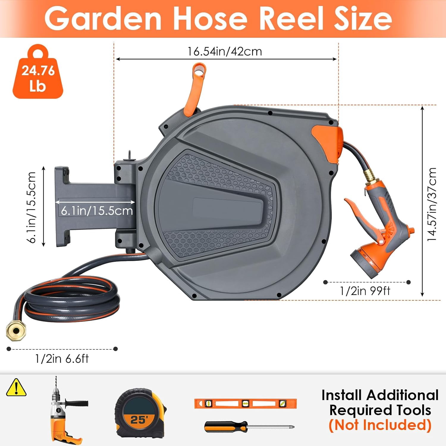 Retractable Garden Hose Reel, 100ft Heavy Duty Wall Mount with Auto ...
