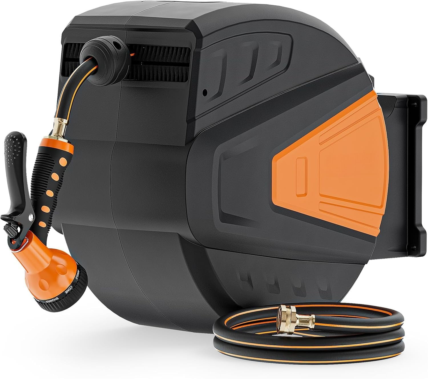 Retractable Garden Hose Reel,5/8 in x 100 FT Wall Mounted Hose Reel, with 9- Function Sprayer Nozzle, Any Length Lock/Slow Return System/Wall Mounted/180?Swivel Bracket (Black)
