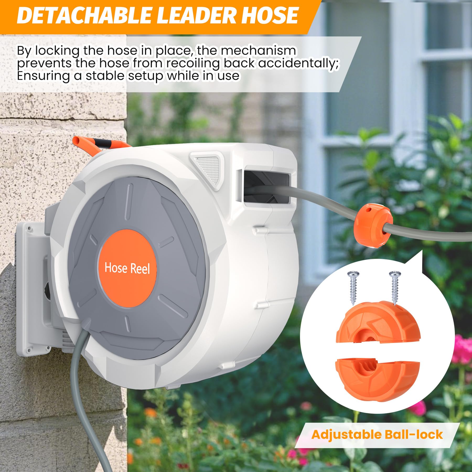 Retractable Garden Hose Reel 5/8" x 100ft - Wall Mounted, Heavy Duty - Automatic Rewind & Slow Return, Any-Length Lock, 180° Swivel Bracket, 9-Function Sprayer Nozzle - Outdoor Hose Reel