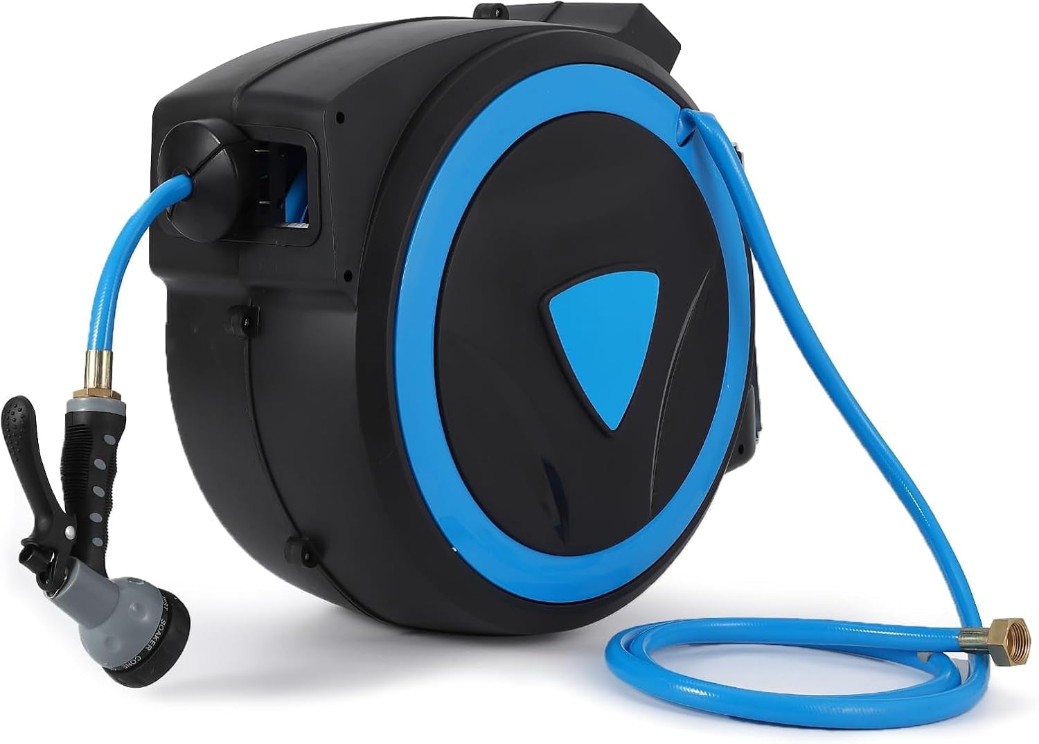 Retractable Garden Hose Reel - 5/8" x 65ft, Wall Mounted, 180° Swivel Bracket, 9-Design Nozzle, Any Length Lock, Auto Rewind, Tangle-Free - Flexible Water Hose for Lawn & Patio