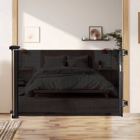 HioHa Hardware-Mounted Baby Gate, Retractable Safety Gate with Auto-Lock Mesh Barrier for Stairs & Doorways, Child Proof, Black