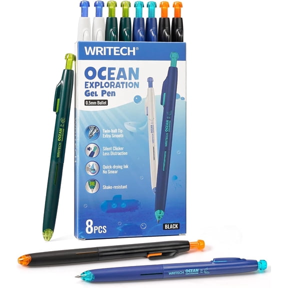 Retractable Gel Ink Pens: 8ct Black Ink 0.5mm Fine Point Tip Click Pen for Smooth Writing Journaling Note Taking Sketching No Smudge & Smear