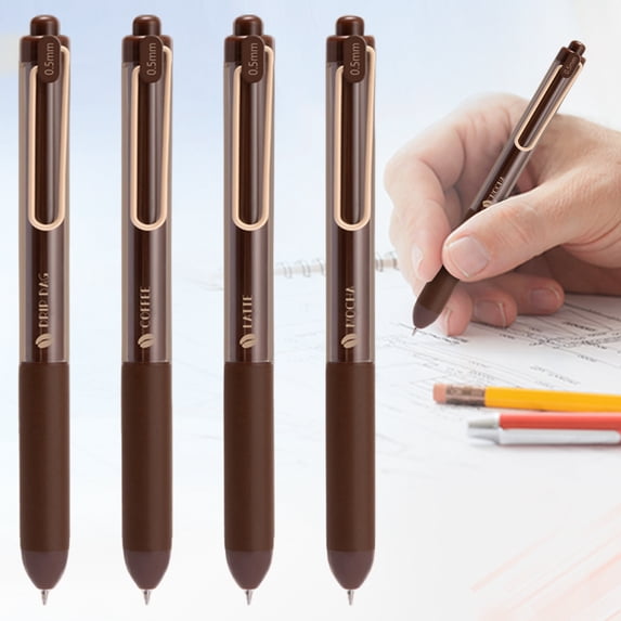 Retractable Gel Pen 0.5mm Black Ink — Fine Point Click Pen with Smooth Writing Khaki Barrel, Reliable Daily Use Ballpoint for Office and Note Taking