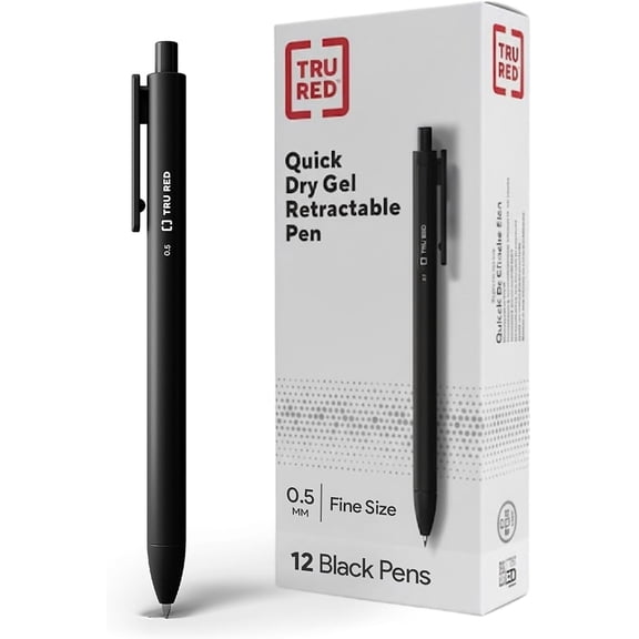 Retractable Gel Pens, Fine Point 0.5mm, Black Ink, 12 Pack QuickDry Pens for Precise, SmearFree Writing