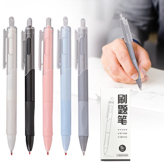 Retractable Gel Pens Set, 5 Pc Black Ink Pens, Quick-Dry Fine Point Ballpoint Pens, 0.5mm Smooth Writing Pens for Exam Prep, Journaling, Note-Taking and Daily Office Use, Assorted Colors Barrel