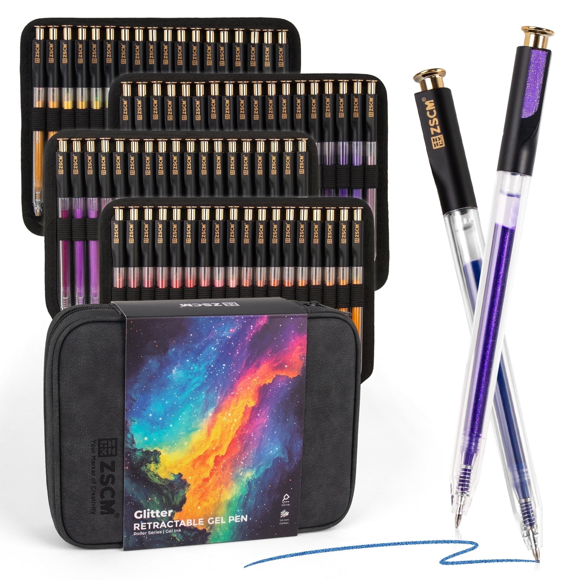 Retractable Glitter Gel Pens,72 Colors Large Capacity Multicolor Glitter Metallic Gel Ink Pens, 1 mm Fine Point Smooth Writing Color Pens for Adult Coloring Book Note Taking Aesthetic Art Supplies