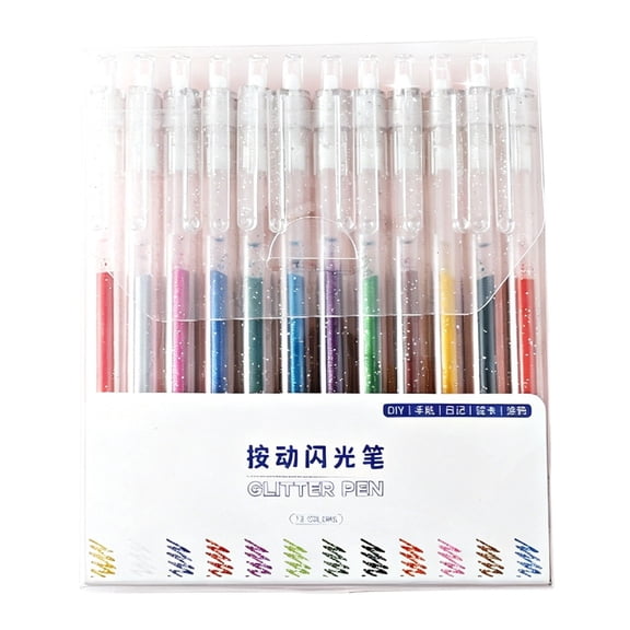 Retractable Glitter Gel Pens, Fast Drying Nebula Gel Pens With 1.0mm Point Tip, Large Capacity Smooth Writing Anti-Leak Color Pens for Adult Coloring Note, Drawing, Art Supplies, YMMB 12 Colors