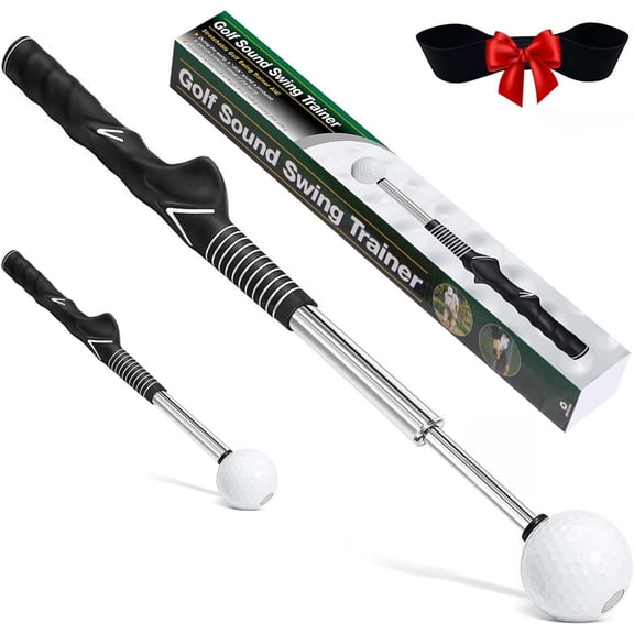 Retractable Golf Swing Aid - Portable Trainer with Click Feedback for Right Handed Golfers, Portable Swing Tempo Trainer with Arm Band for Indoor & Outdoor Practice