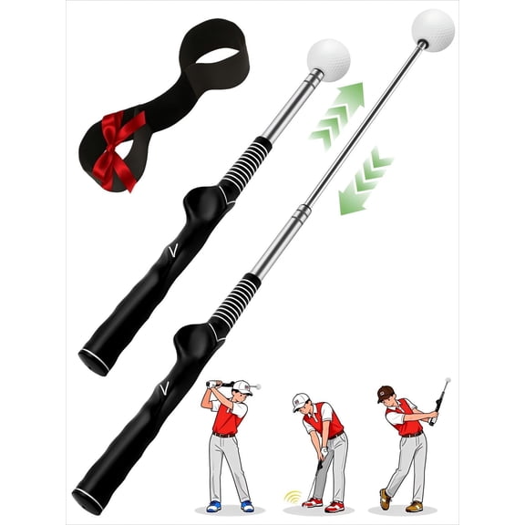 Retractable Golf Swing Trainer with Arm Band - Click Stick Golf  Aid, Right-Handed Golf Swing Practice Stick for Chipping & Hitting, Portable Indoor Outdoor Golf Practice Stick