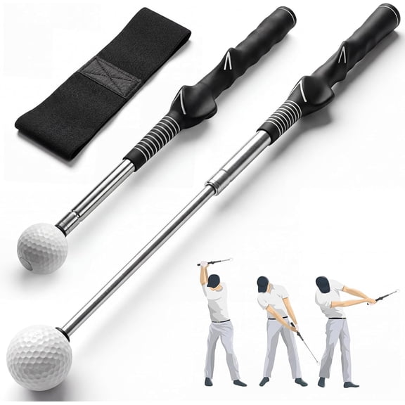 Retractable Golf Swing Trainer with Click Feedback Telescopic Practice Club for Right-Handed Grip Posture Correction, Indoor/Outdoor Tempo & Swing Path Aid
