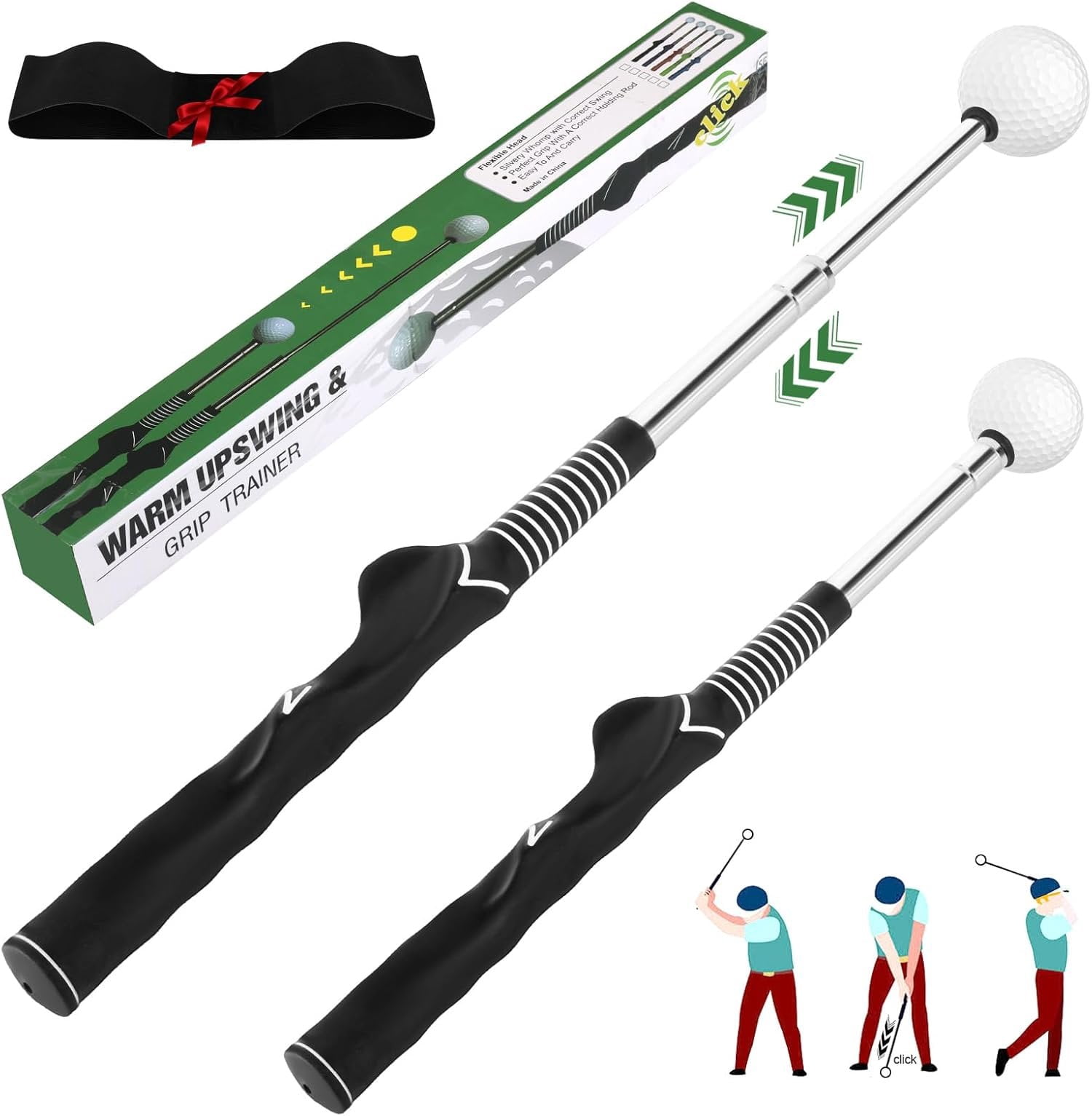 Retractable Golf Swing Trainer & Grip Trainer - Swing Click Feedback  Aid for Rhythm, Posture & Grip Correction (Right Hand), Portable Indoor & Outdoor Trainer with Arm Band