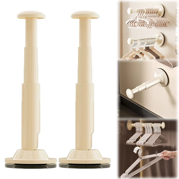 Retractable Hanger Holder for Laundry Room, Wall Mount Organizer Rack for Lightweight Clothes, No-Drill Suction Cup Extendable Laundry Hook Rod, Keep Empty Hangers Handy, 2 Pcs, 8.07x2.75"
