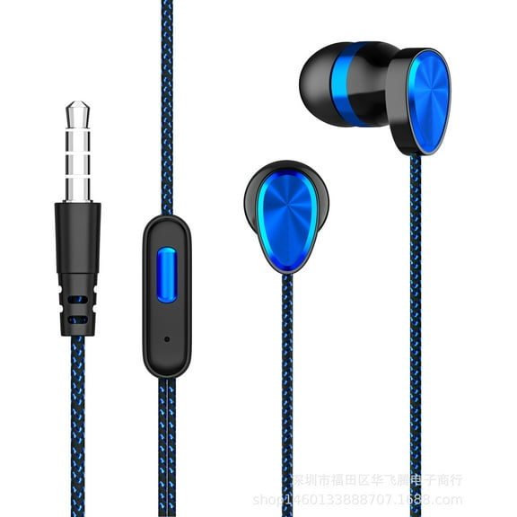 Retractable Headset Hands-free  Dual Earbuds Earphones Wired Headphones 3.5mm [Blue]