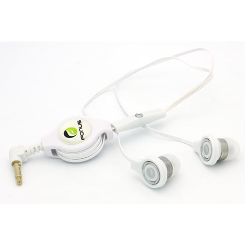 Retractable Headset Handsfree Earphones Mic Earbuds Headphones In-Ear Wired [3.5mm] [White] BYY for ZTE Overture 2, Prestige 2 (N9136), Sonata 2, Warp 7, ZMax Champ