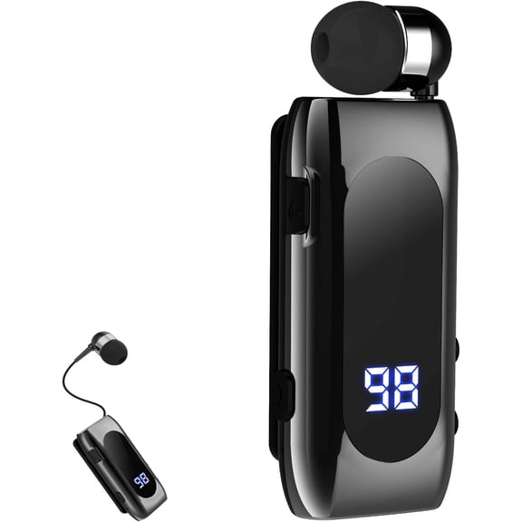 Retractable Headset Headphone Stereo Earphone V5.0 Noise Cancelling Mic Clip Earpiece Comfortable HandsFree Headset 20Hrs Talking Time Business Trucker Driver Earbud
