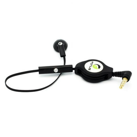 Retractable Headset MONO Hands-free Earphone w Mic Single Earbud Headphone Earpiece Wired [3.5mm] [Black] JKK for LG Risio, Spree, Stylo 2 Plus V 3 Plus, Tribute 2 5 HD, Volt 2, X Charge Power Venture