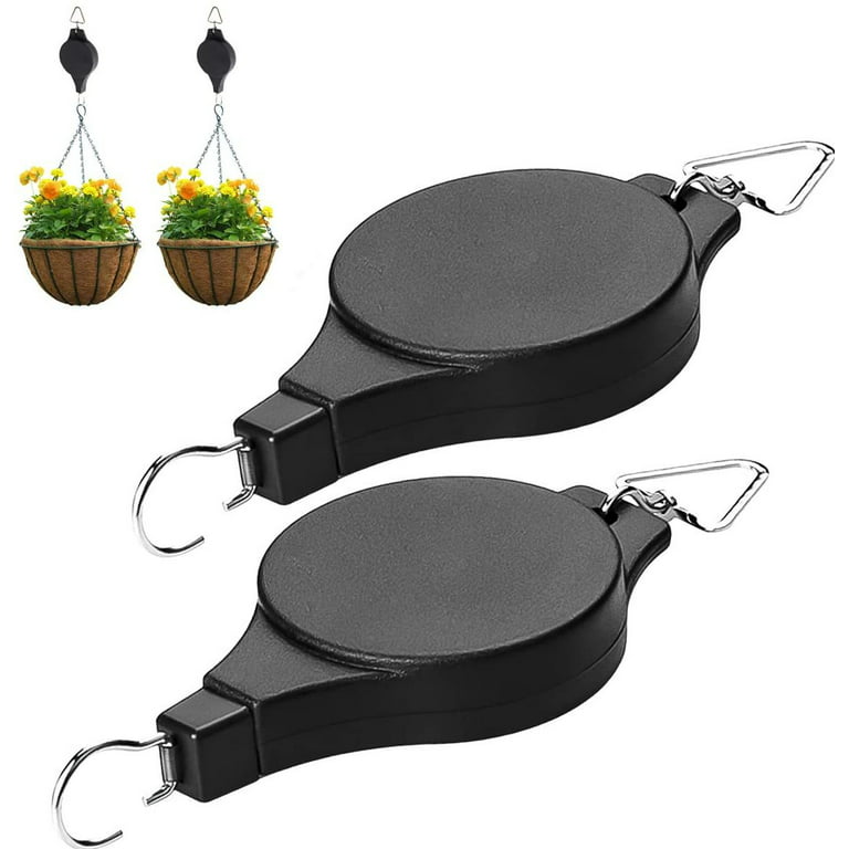 Retractable Heavy Duty Easy Reach Pulley Plant Hanging Flower Basket Hook Hanger for Garden Baskets Pots and Birds Feeder Hang High Up and Pull Down
