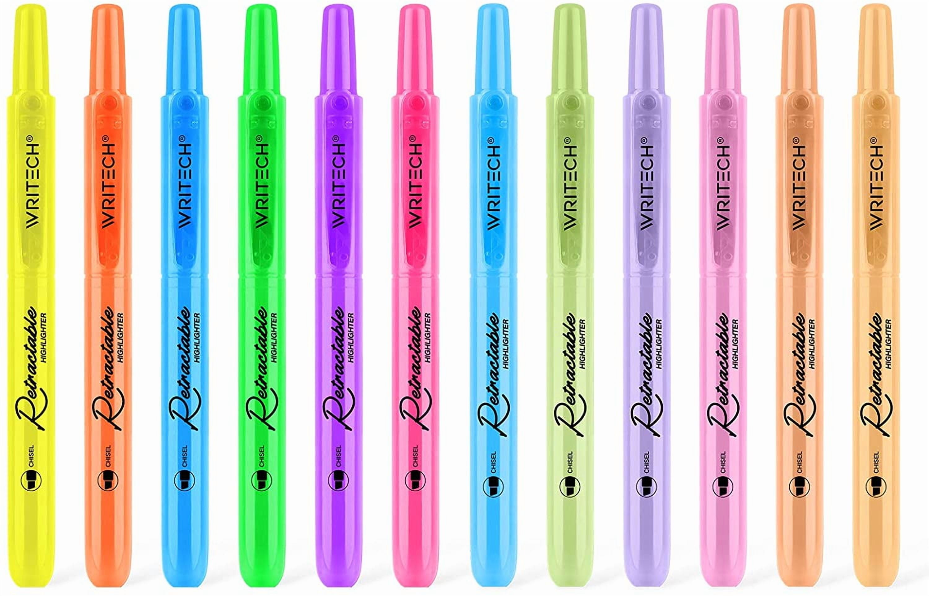 Retractable Highlighters Assorted Colors: Chisel Tip Click Aesthetic Highlighter Marker Pens Pack Multi Colored Ink No Bleed Smear for Highlighting Journaling (12ct Neon+Pastel)