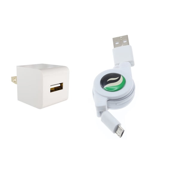 Retractable Home Charger for Galaxy J7/J5/J3/J2/J1 - Micro USB Cable Power Adapter Cord Wall AC Plug Travel White E1N Compatible With Samsung Galaxy J7/J5/J3/J2/J1