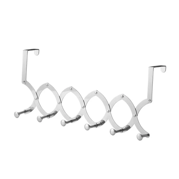 Retractable Hook Behind the Door,Stainless Steel Rack with 4/5/ 6 Hooks,Heavy-Duty Hanger for Towels,Coats,Bag,Hat,1 Pack