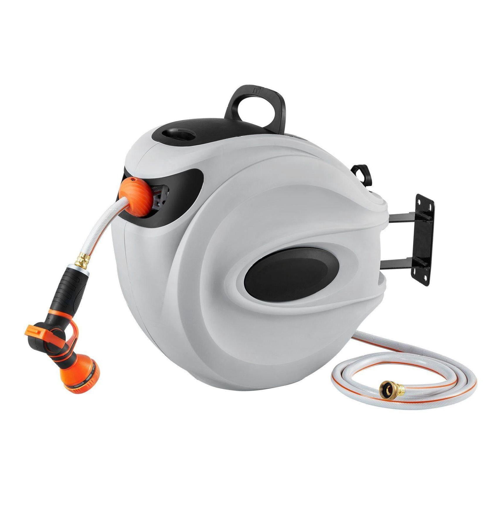 Retractable Hose Reel 115ft x 1/2", Wall Mounted Water Hose Reel with Auto Rewind, 180° Swivel, 9-Pattern Nozzle - Garden, Lawn, Car Washing