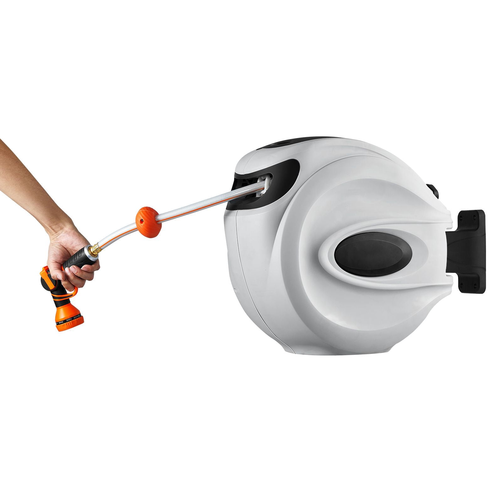 Retractable Hose Reel 65 ft x 5/8", Wall Mounted with 180° Swivel, 9-Pattern Nozzle, Auto Rewind