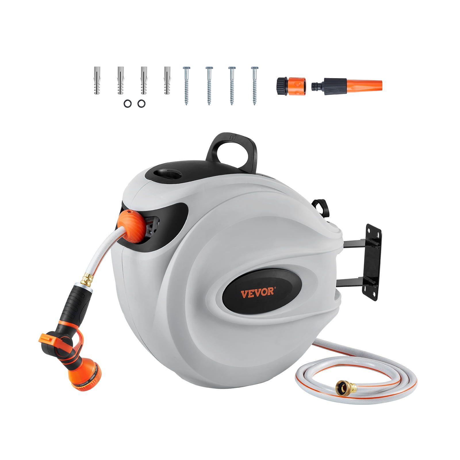 Retractable Hose Reel Water Hose Reel 130inch Swivel Wall-Mounted