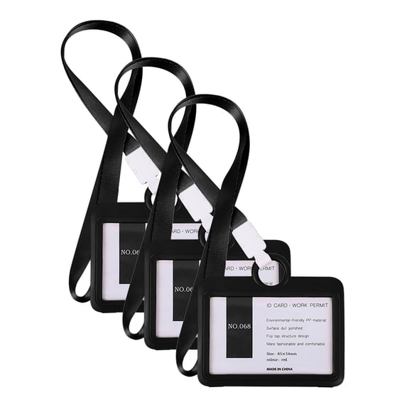 Retractable ID Badge Holder with Neck Strap Lanyard,Breakaway Lanyard Neck Strap Keychain ID Holder with Transparent Visualization Window for Office Passes Nurses Worker Doctor (Z6-Black 3 Pcs)