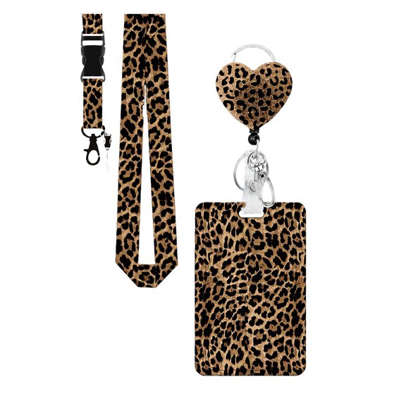 Retractable ID Badge Holders Set with Fashion Print Lanyard, Heart-Shaped Rotating Reels and Detachable Card Holders for Workplace Entry