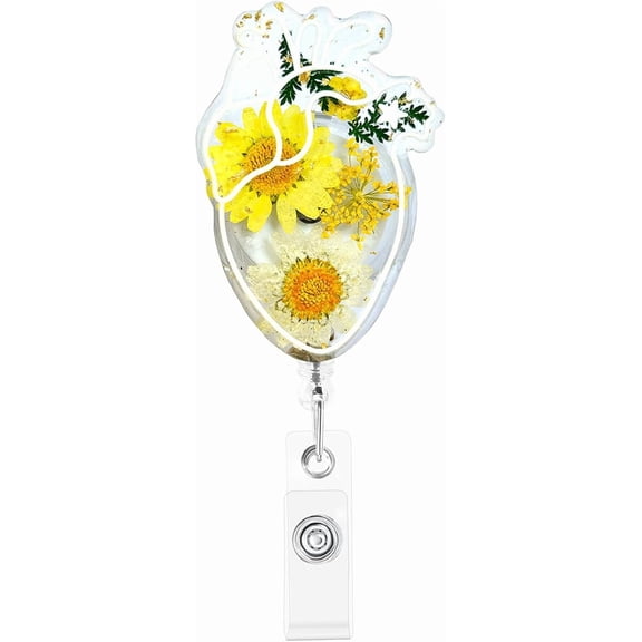 Retractable ID Badge Reel with Clip - Adjustable Lanyard for Nurses, Teachers, Security & Professionals Vibrant Colors & Durable Design (Heart, Yellow)
