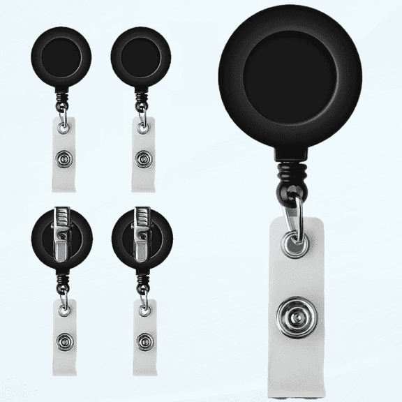 Retractable ID Badge Reel, WIWAPLEX ID Badge Holder, Heavy Duty Self Retracting ID Badge Reel, 26 inch Retractable Cord ID Badge Reel with Swivel Alligator Clip On Card Holders, 5 Pack(Black)