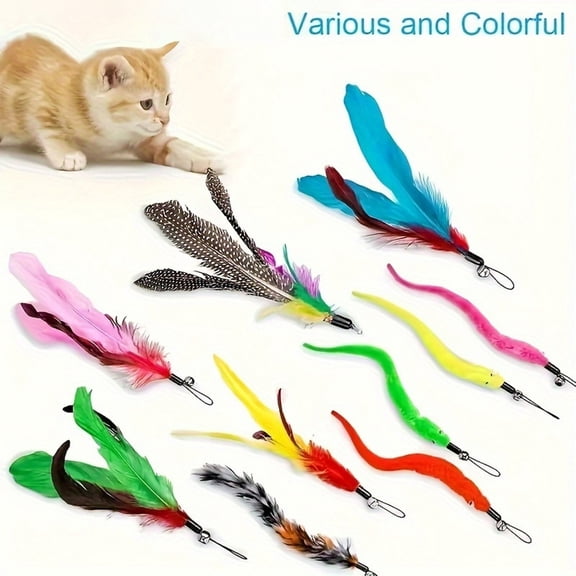 Retractable Interactive Cat Wand Set with Colorful Replacement Head and Bells Suitable for Making Cat Happy