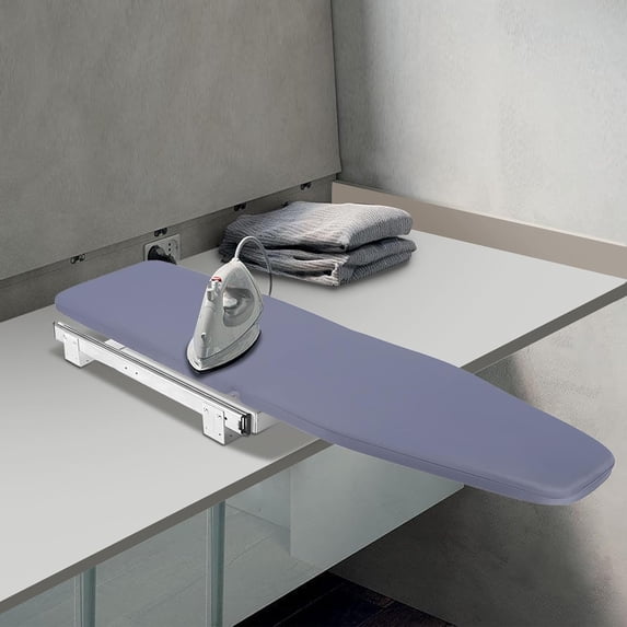 Retractable Ironing Board Closet Pull-Out Foldable Iron Board Closet Sliding Out with Ironing Cover Ironing Station in Cabinet Gray