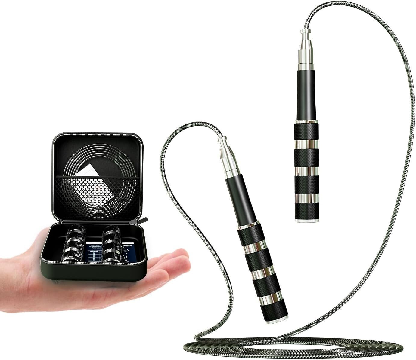 Retractable Jump Rope - No Tool Adjustable, Fits in Pocket, -Free Steel  for Travel & Gym