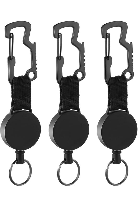 Retractable Key Chain Key-Rings - Heavy Duty Key Holder Belt Clip with Multitool Carabiner, Keychain Lanyard Badge Reels (Pack of 3)