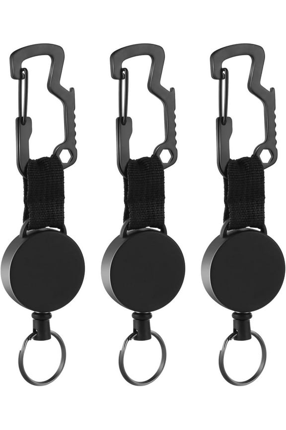 Retractable Key Chain Key-Rings - Heavy Duty Key Holder Belt Clip with Multitool Carabiner, Keychain Lanyard Badge Reels (Pack of 3)